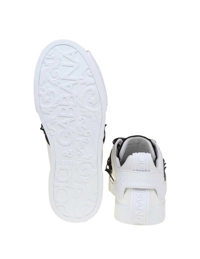 Shop Dolce & Gabbana Sneakers From The Portofino Line In Leather In White/black