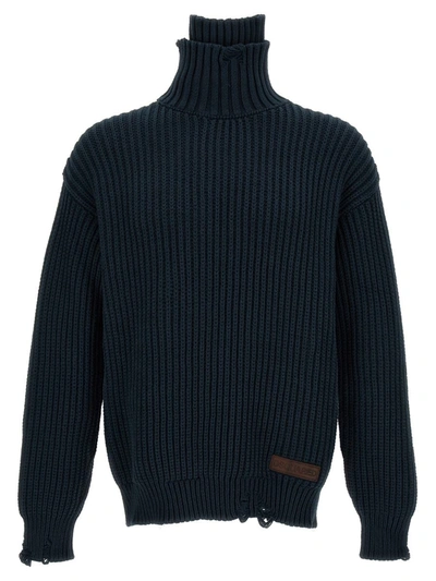 Shop Dsquared2 'broken Stitch Double Collar' Sweater In Blue