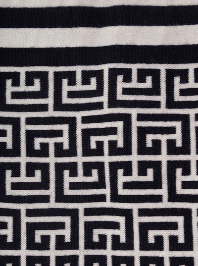Shop Balmain Monogram Wool Scarf In Black