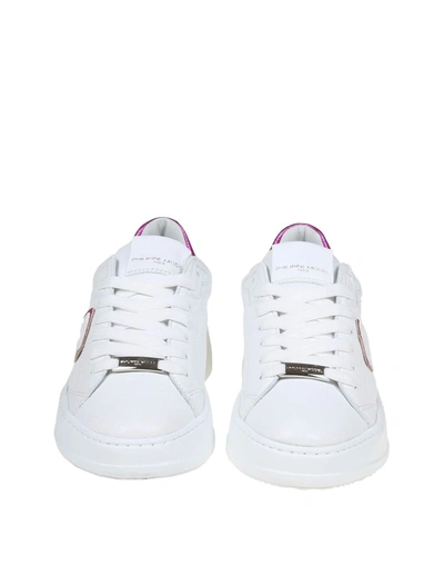 Shop Philippe Model Leather Sneakers In Blanc/fucsia
