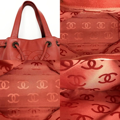 Pre-owned Chanel Coco Mark Red Leather Tote Bag ()