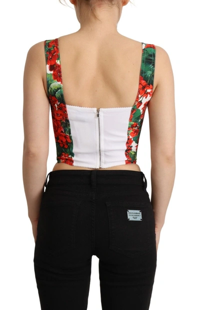 Dolce & Gabbana Red Geranium Print Viscose Sweetheart Cropped Top In Red