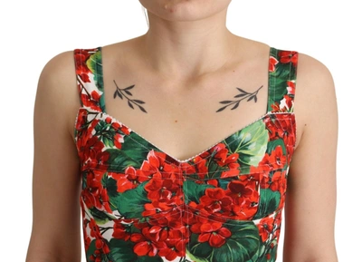Dolce & Gabbana Red Geranium Print Viscose Sweetheart Cropped Top In Red