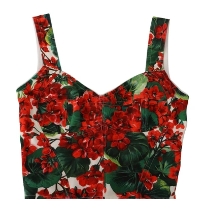 Dolce & Gabbana Red Geranium Print Viscose Sweetheart Cropped Top In Red