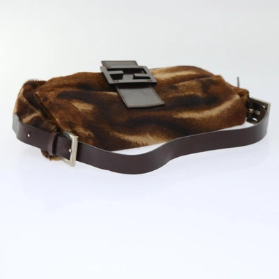 Shop Fendi Baguette Brown Fur Shoulder Bag ()