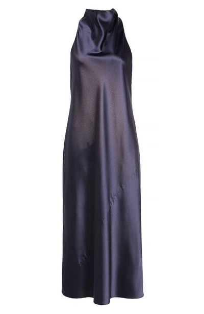 Shop Anne Klein Cowl Neck Sleeveless Satin Maxi Dress In Dark Navy