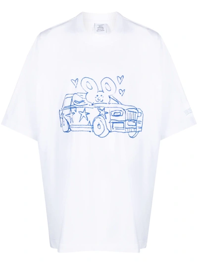 Shop Vetements Unisex Scribbled Car/heart T-shirt In White