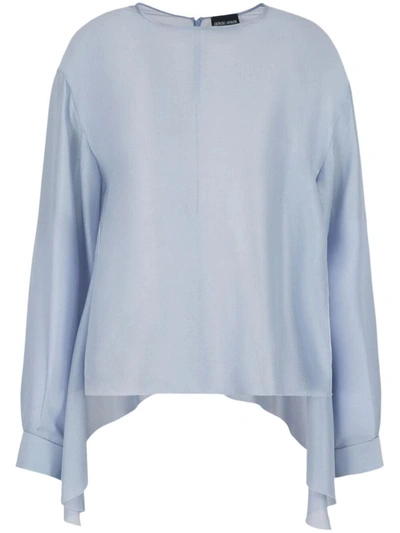 Shop Giorgio Armani Crew Neck Shirt With Slits Clothing In Blue