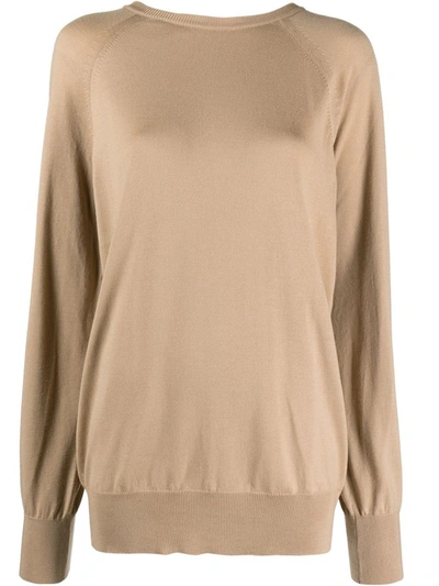 Shop Moschino Virgin Wool Sweater With Heart Charm In Nude & Neutrals