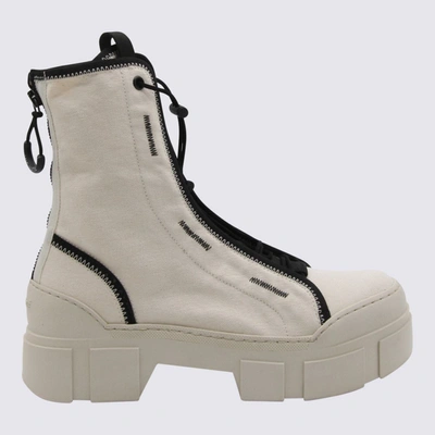 Shop Vic Matie Cream And Black Canvas Combat Boots In Osso