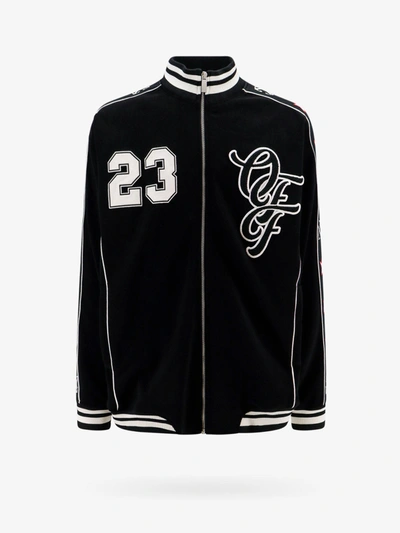 Off-white Nylon Varsity Jacket With Frontal Logo Patch In Black