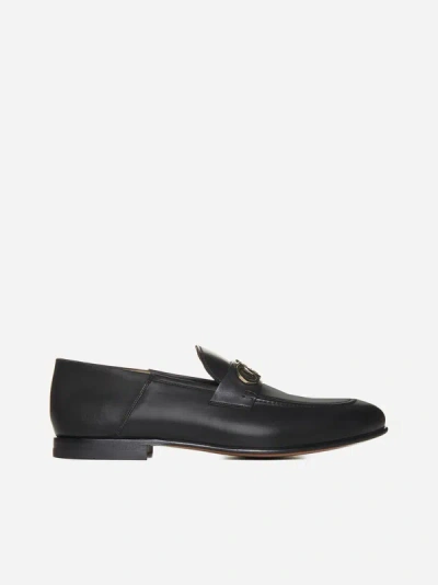 Shop Ferragamo Gin Leather Loafers In Black