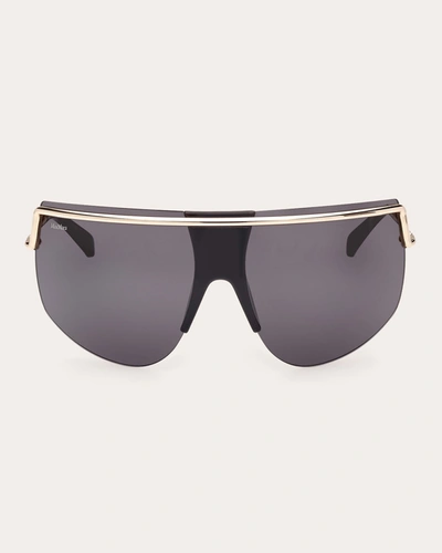 Shop Max Mara Women's Shiny Pale Gold & Black Horn Shield Sunglasses In Gold/black Horn