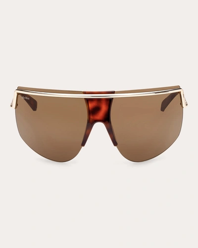 Shop Max Mara Women's Shiny Pale Gold Havana & Brown Shield Sunglasses In Pale Gold/havana