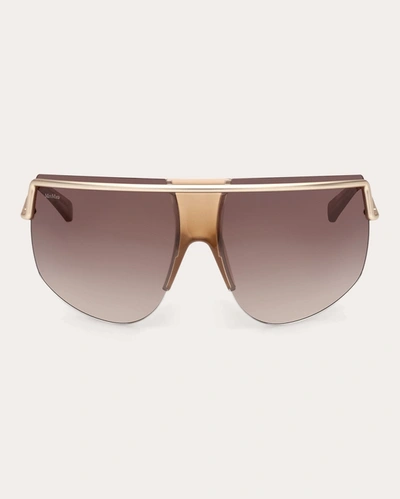 Shop Max Mara Women's Matte Pale Gold & Brown Gradient Shield Sunglasses