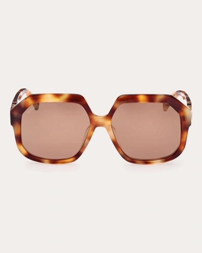 Shop Max Mara Women's Shiny Tokyo Tortoise & Brown-gold Geometric Sunglasses