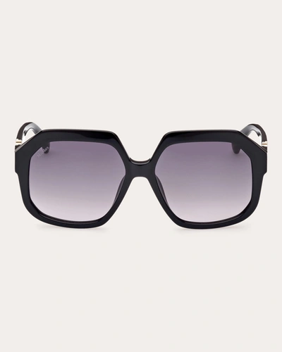 Shop Max Mara Women's Shiny Black & Smoke Gradient Maxmaragram Geometric Sunglasses