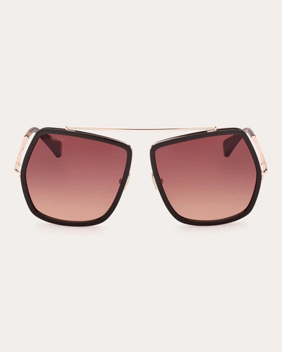 Shop Max Mara Women's Shiny Dark Brown & Rose Gradient Geometric Sunglasses In Dark Brown/rose