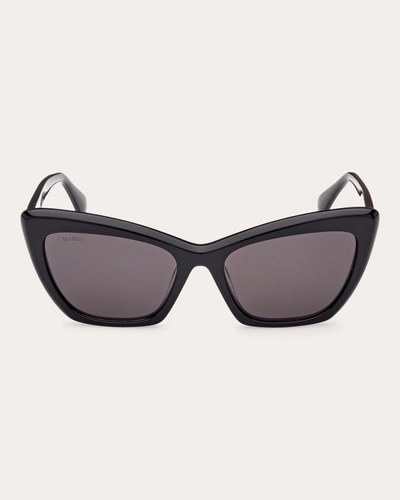 Shop Max Mara Women's Shiny Black & Smoke Cat-eye Sunglasses In Shiny Black/smoke