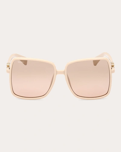 Shop Max Mara Women's Shiny Beige Mirrored Square Sunglasses In White