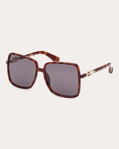 Shop Max Mara Women's Shiny Havana & Smoke Square Sunglasses In Brown