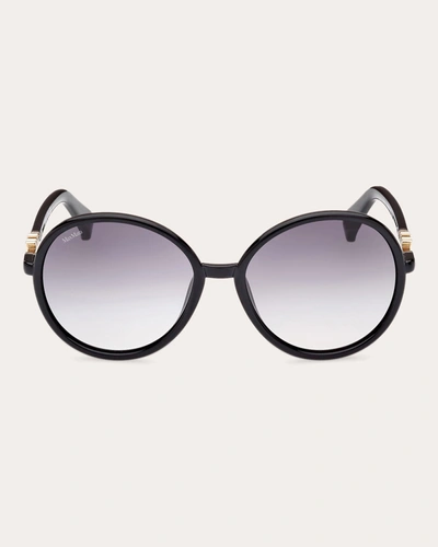 Shop Max Mara Women's Shiny Black & Smoke Gradient Round Sunglasses