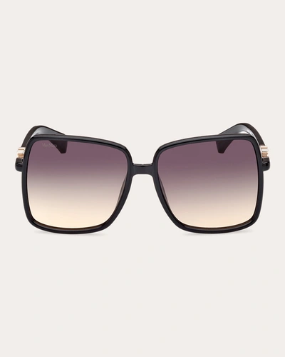 Shop Max Mara Women's Shiny Black & Smoke-camel Gradient Square Sunglasses