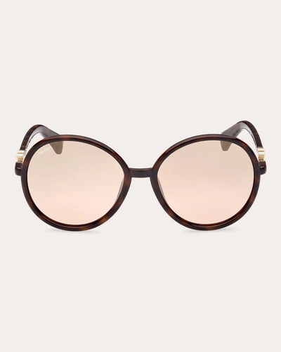 Shop Max Mara Women's Shiny Dark Havana & Gold Mirror Round Sunglasses In Brown