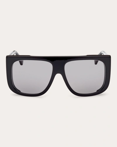 Shop Max Mara Women's Shiny Black & Smoke Shield Sunglasses