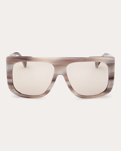 Shop Max Mara Women's Shiny Gray Havana & Brown Shield Sunglasses In Grey