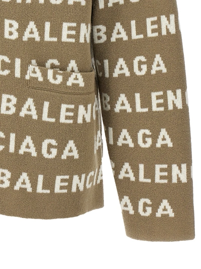 Shop Balenciaga All-over Logo Cardigan Sweater, Cardigans Beige