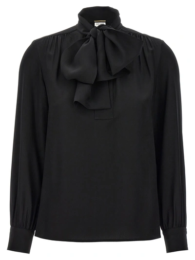 Shop Saint Laurent Lavalliere Silk Shirt Shirt, Blouse Black