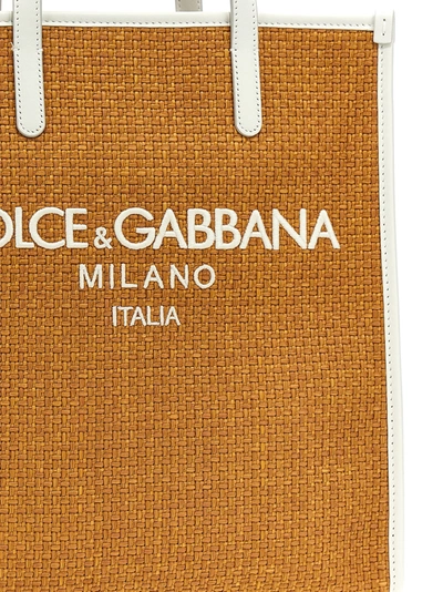 Shop Dolce & Gabbana Logo Embroidery Shopping Bag Tote Bag Beige