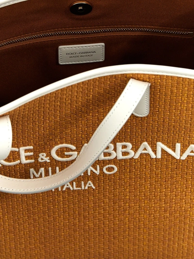Shop Dolce & Gabbana Logo Embroidery Shopping Bag Tote Bag Beige