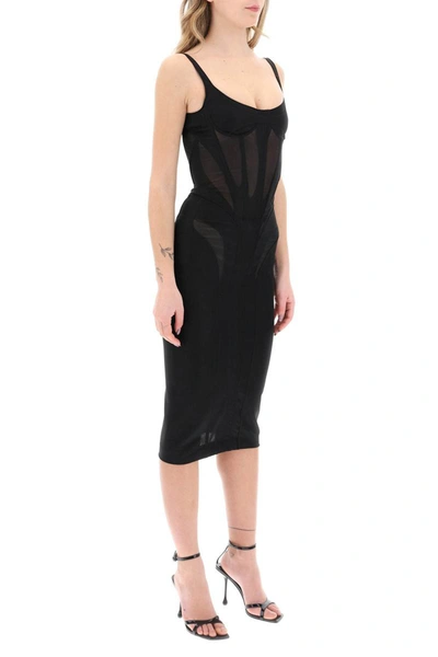 Shop Mugler Midi Dress With Corset In Black
