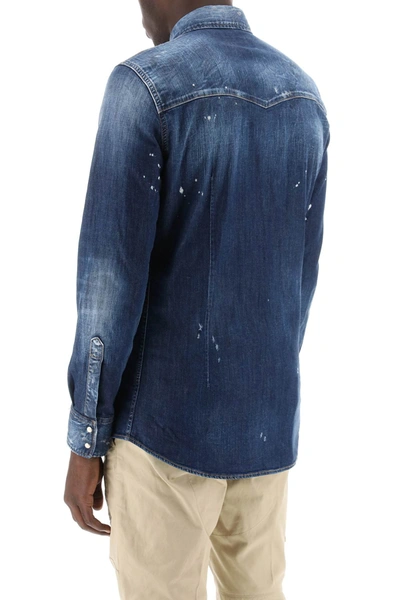 Shop Dsquared2 Western Shirt In Used Denim