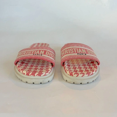 Pre-owned Dior Pink/white Canvas Dway Flat Slides, 41
