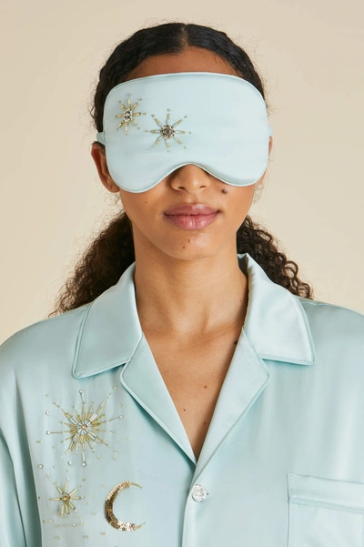 Shop Olivia Von Halle Audrey Incantation Blue Embellished Sandwashed Silk Eye Mask