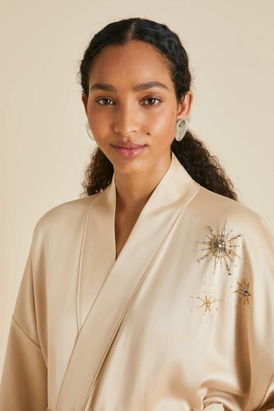 Shop Olivia Von Halle Sabine Celestine Caramel Embellished Sandwashed Silk Robe