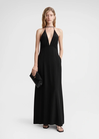 Shop Totême Double-halter Silk Dress Black