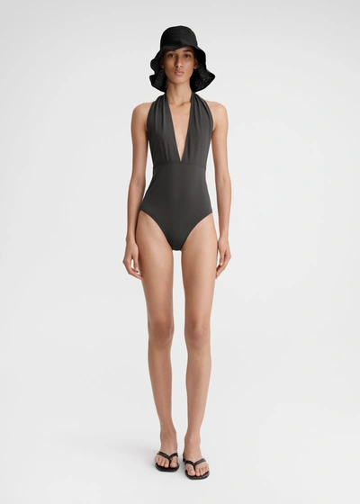 Totême Halterneck Swimsuit Anthracite In Anthracite