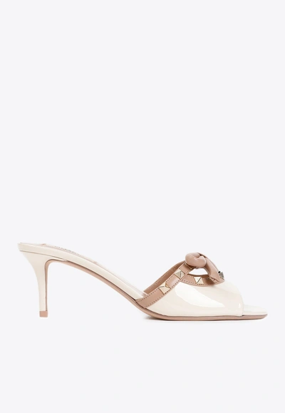 Shop Valentino 60 Rockstud Leather Mules In Ivory
