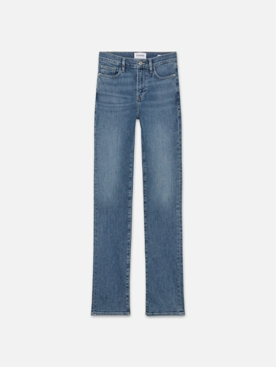 Shop Frame Le High Straight Long Jeans In Blue