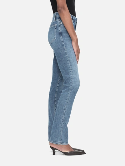 Shop Frame Le High Straight Long Jeans In Blue