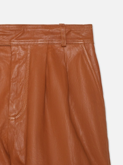 Shop Frame Pleated Wide Cuff Leather Shorts Light Whiskey