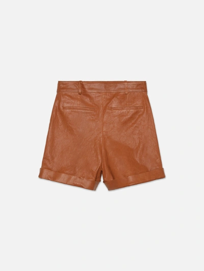 Shop Frame Pleated Wide Cuff Leather Shorts