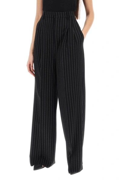 Shop Ami Alexandre Mattiussi Ami Paris Wide-legged Pinstripe Trousers With In Black