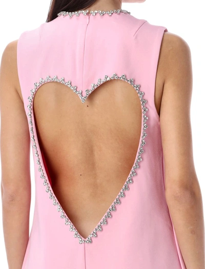 Shop Area Crystal Heart Back Mini Dress In Powder Pink