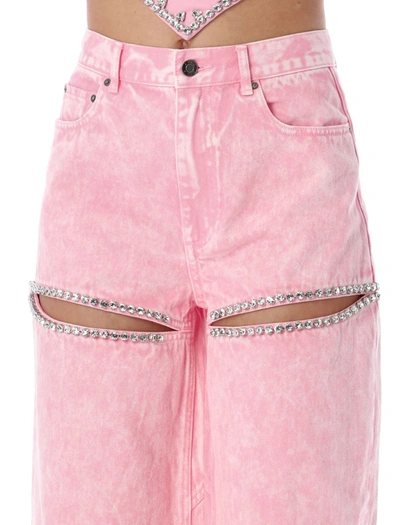 Shop Area Wide Leg Crystal Slit Jeans In Powder Pink