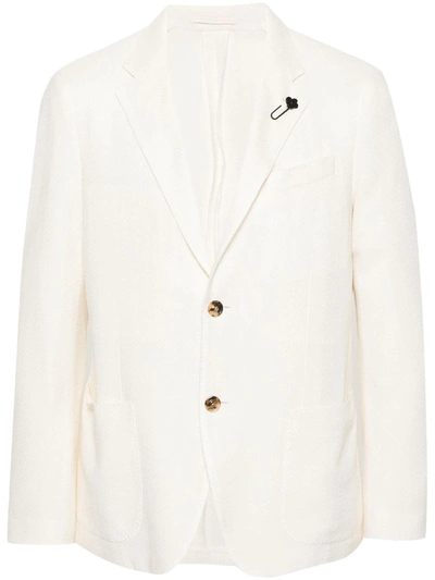Shop Lardini Spa Double-breasted Knitted Blazer In Nude & Neutrals